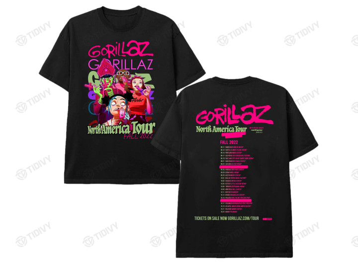 Vintage Gorillaz North America Tour 2022 Gorillaz Fall Tour 2022 Two Sided Graphic Unisex T Shirt, Sweatshirt, Hoodie Size S - 5XL