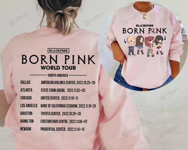 Cute Blackpink Born Pink 2022 World Tour Blackpink Member Chibi Shut Down Pink Venom Two Sided Graphic Unisex T Shirt, Sweatshirt, Hoodie Size S - 5XL