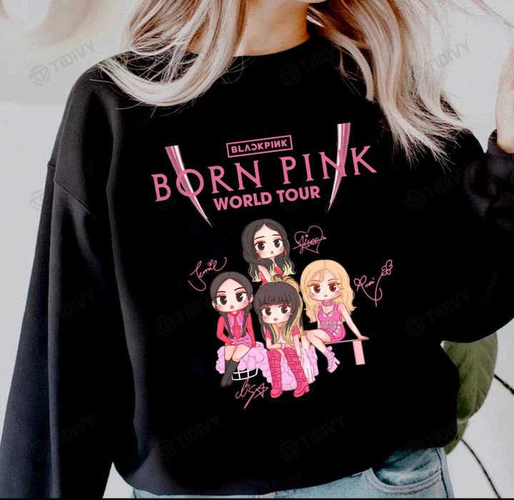 Cute Blackpink Born Pink 2022 World Tour Blackpink Member Chibi Shut Down Pink Venom Graphic Unisex T Shirt, Sweatshirt, Hoodie Size S - 5XL