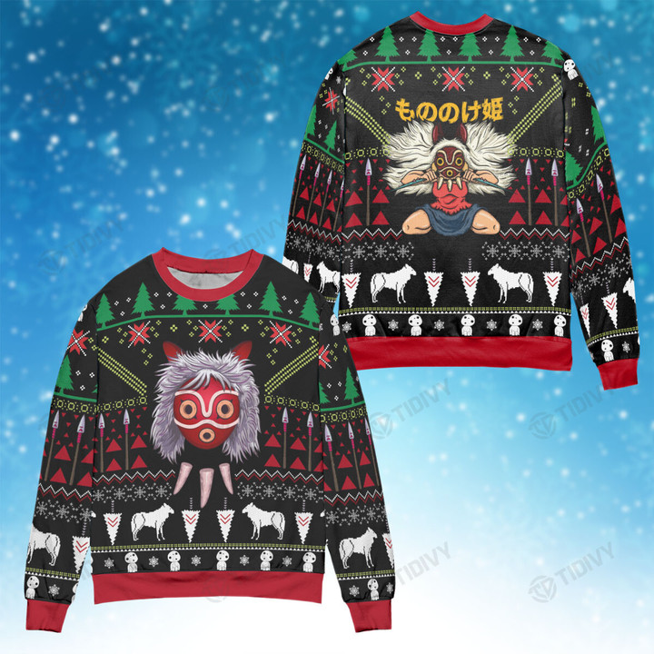 Mononoke Princess Merry Christmas Studio Ghibli Xmas Gift Xmas Tree Ugly Sweater