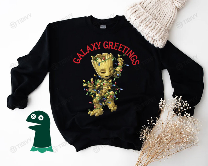 Galaxy Greetings Baby Groot I Am Groot Merry Christmas Groot Xmas Gift Xmas Tree Graphic Unisex T Shirt, Sweatshirt, Hoodie Size S - 5XL