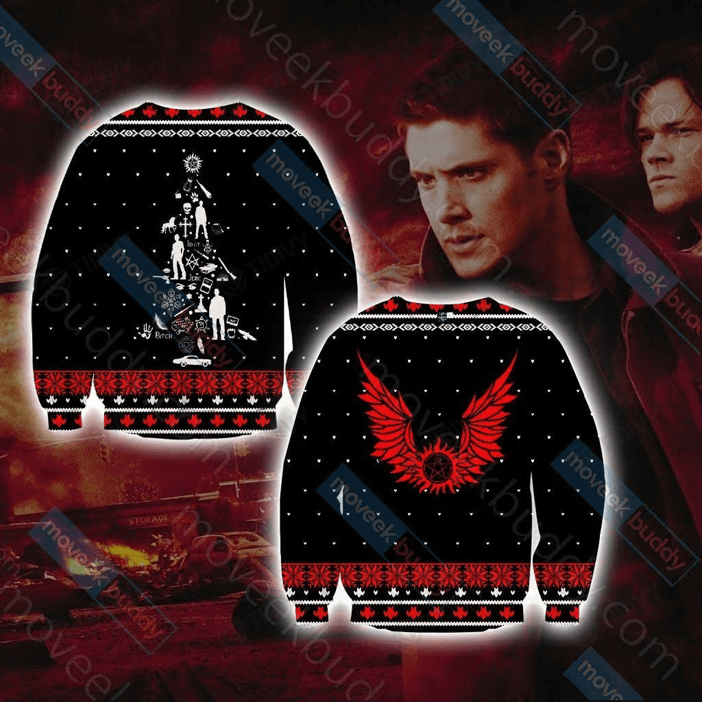 Winchester Brothers Supernatural TV Series Merry Christmas Xmas Gift Xmas Tree Ugly Sweater