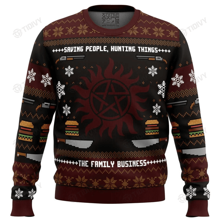 Saving People Hunting Things Winchester Brothers Supernatural TV Series Merry Christmas Xmas Gift Xmas Tree Ugly Sweater