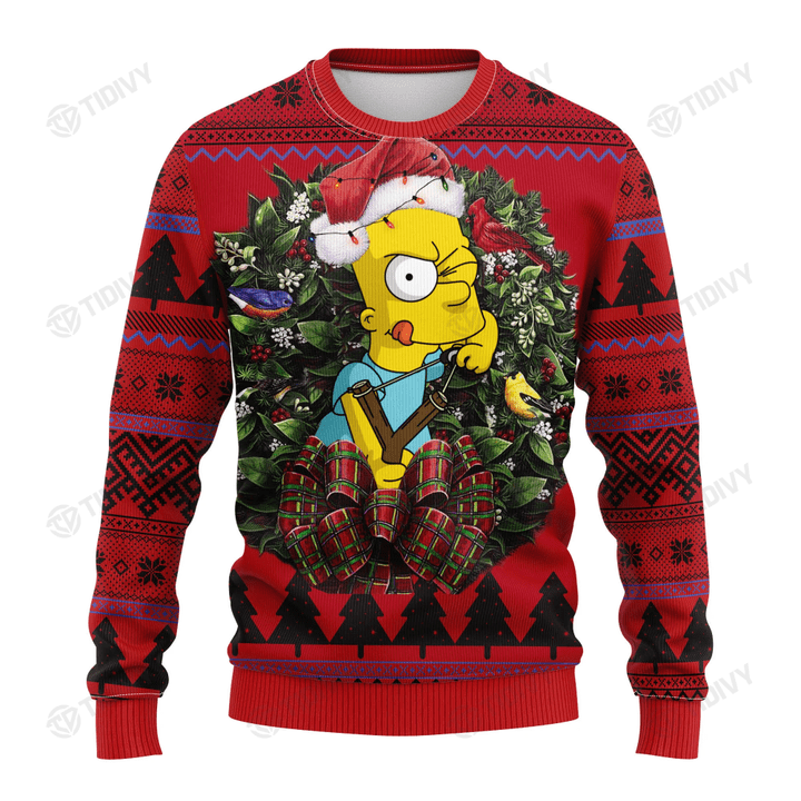 Bart Simpson The Simpsons Family Merry Christmas Xmas Gift Xmas Tree Ugly Sweater