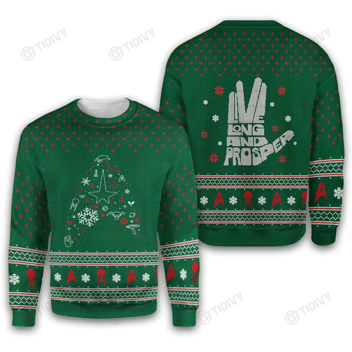 Love Long And Prosper Star Trek Trek The Halls Merry Christmas Xmas Gift Xmas Tree Ugly Sweater