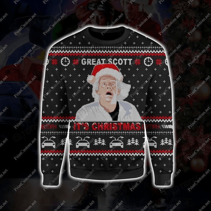 Great Scott Back to The Future Merry Christmas Xmas Gift Xmas Tree Ugly Sweater