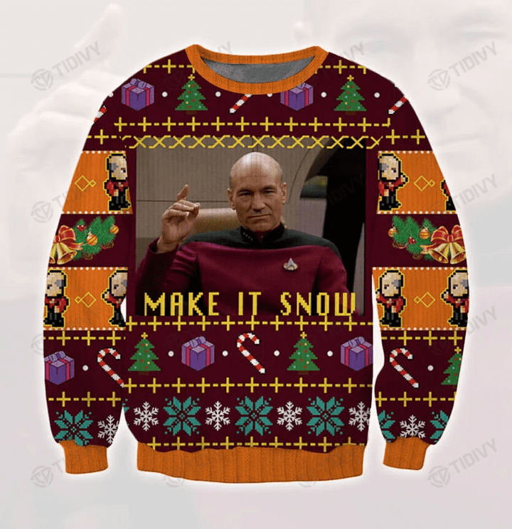 Make It Snow Star Trek Trek The Halls Merry Christmas Xmas Gift Xmas Tree Ugly Sweater