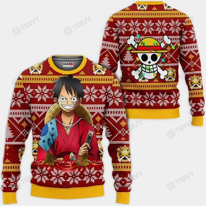 Luffy Straw Hat Pirate One Piece Anime Manga Merry Christmas Xmas Gift Xmas Tree Ugly Sweater