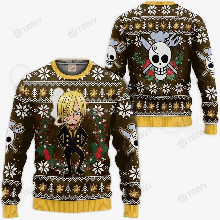 Sanji Straw Hat Pirate One Piece Anime Manga Merry Christmas Xmas Gift Xmas Tree Ugly Sweater