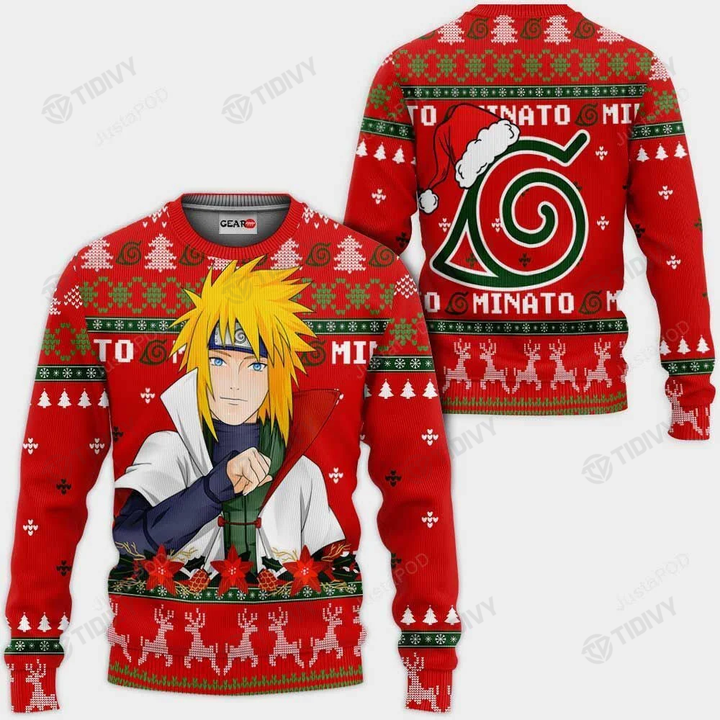 Namikaze Minato Naruto Anime Manga Merry Christmas Xmas Gift Xmas Tree Ugly Sweater