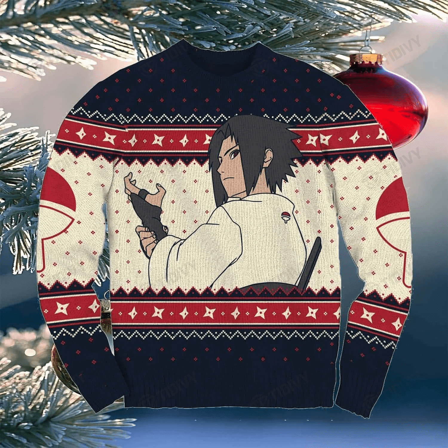Uchiha Sasuke Naruto Anime Manga Merry Christmas Xmas Gift Xmas Tree Ugly Sweater