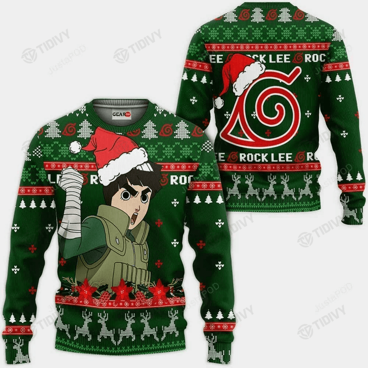 Rock Lee Naruto Anime Manga Merry Christmas Xmas Gift Xmas Tree Ugly Sweater