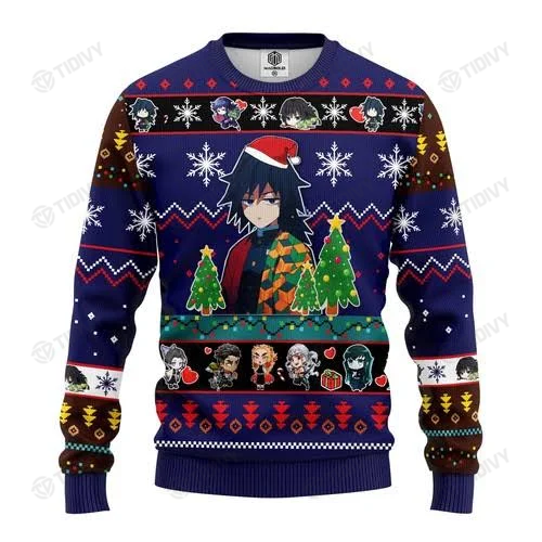 Giyu Tomioka Kimetsu No Yaiba Demon Slayer Anime Manga Merry Christmas Xmas Gift Xmas Tree Ugly Sweater