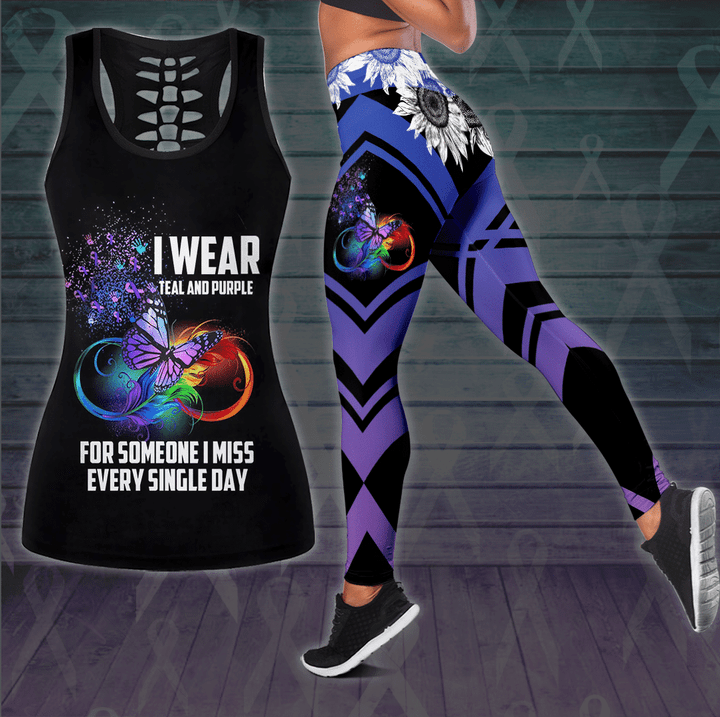 Suicide Prevention Awareness "I Wear Teal And Purple For Someone I Miss Everyday" Hollow Tank Top & Leggings