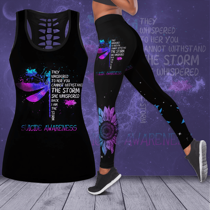 Suicide Prevention Awareness "I Am The Storm" Hollow Tank Top & Leggings Set