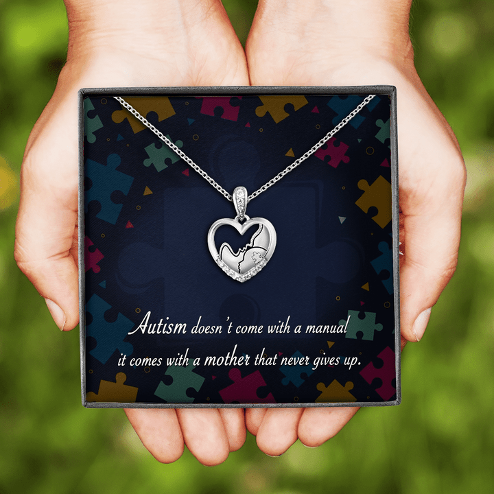 Autism Mom Silver Necklace Gift with Message Card and Gift Box