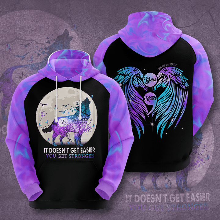 Suicide Prevention Awareness "It Doesn't Get Easier" 3D Hoodie