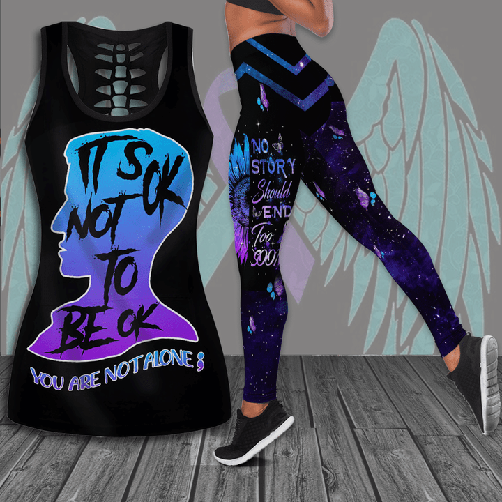 Suicide Prevention Awareness "It's Ok Not To Be Ok" Hollow Tank Top & Leggings