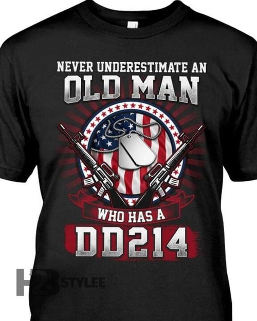 Veteran Never Underestimate An Old Man Who Has A DD214 American Flag Graphic Unisex T Shirt, Sweatshirt, Hoodie Size S - 5XL