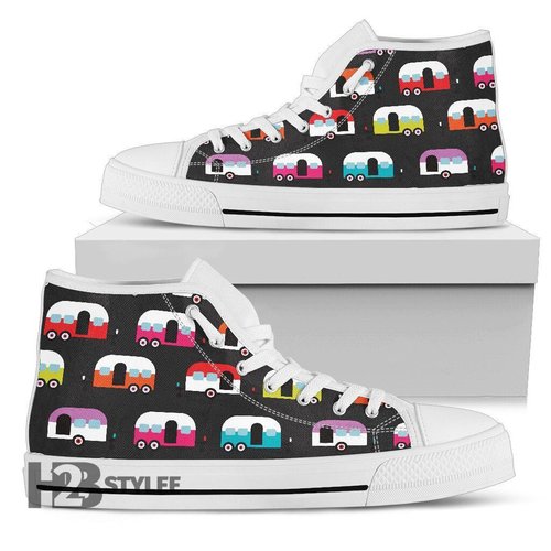 Camper Caravan Pattern Camping Unisex High Top Canvas Shoes