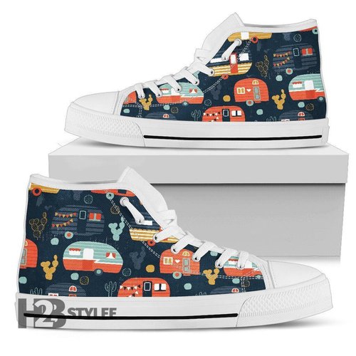 Camper Caravan Print Pattern Camping Unisex High Top Canvas Shoes
