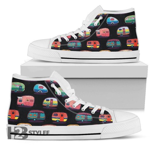 Camper Camping Pattern Camping Unisex High Top Canvas Shoes
