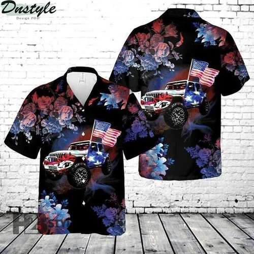 Jeeps and American Flag Vintage Jeep Car Summer Tropical Hawaiian Aloha All Over Printed Hawaiian Shirt Size S - 5XL