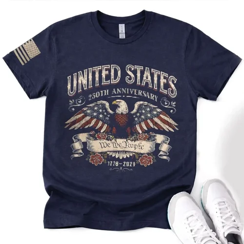 250th America Anniversary Flag Print Sleeve T-shirt, US 250 Years Shirt, We The People Tee, Vintage Independence Day, Patriotic Tee with USA Flag  Two Sided Unisex T Shirt, Sweatshirt, Hoodie