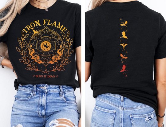 Fourth Wing Iron Flame Burn It Down Dragon Rider Basgiath War College Reader Gift Book Lover Gift Two Sided Unisex T Shirt, Sweatshirt, Hoodie