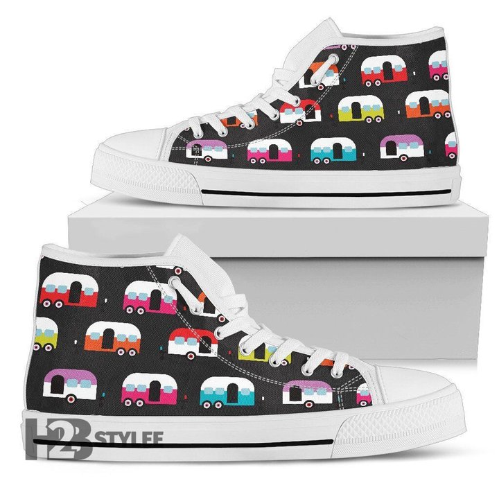 Camper Caravan Pattern Camping Unisex High Top Canvas Shoes