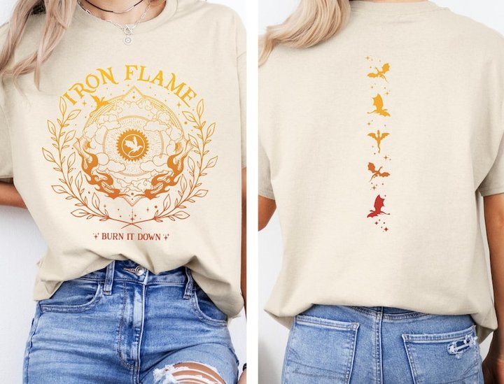 Fourth Wing Iron Flame Burn It Down Dragon Rider Basgiath War College Reader Gift Book Lover Gift Two Sided Unisex T Shirt, Sweatshirt, Hoodie