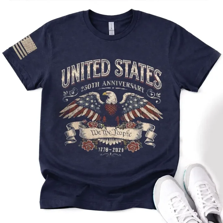 250th America Anniversary Flag Print Sleeve T-shirt, US 250 Years Shirt, We The People Tee, Vintage Independence Day, Patriotic Tee with USA Flag Two Sided Unisex T Shirt, Sweatshirt, Hoodie