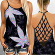 Hologram Weed Leaf Criss-Cross Open Back Cami Tank Top