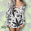 Black Weed Lace-Up Criss Cross Sweatshirt Dress