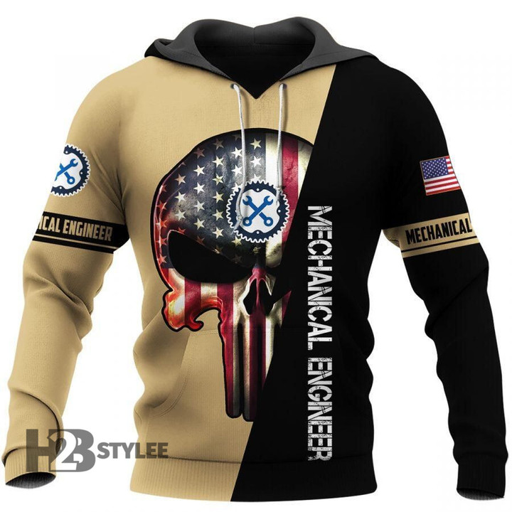 Mechanical Engineer Skull American Flag 3D All Over Printed Shirt, Sweatshirt, Hoodie, Bomber Jacket Size S - 5XL