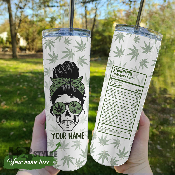 Stoner mom nutrition facts custom name Stainless Steel Skinny Tumbler