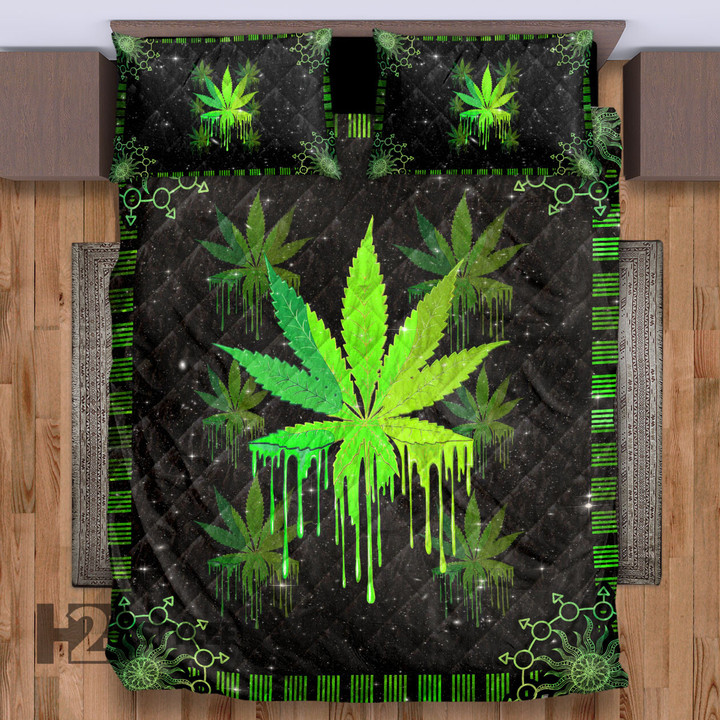 Weed Dripping Weed Leaf And Mandala Flower Pattern Quilt Bedding Set - Throw Quilt Bedding Set