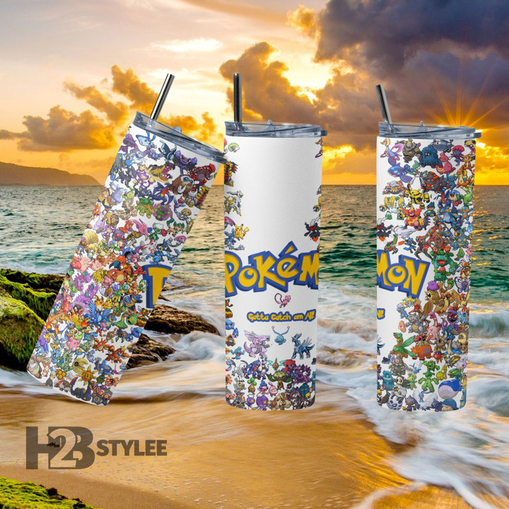 Pokemon Gotta Catch Em Vintage Pokemon Anime Manga Video Game Stainless Steel Skinny Tumbler