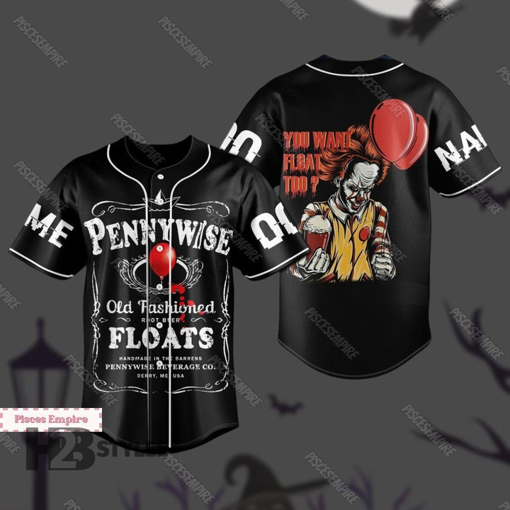 Custom Name And Number Pennywise IT Villain Happy Halloween Gift For Fan Baseball Jersey Shirt