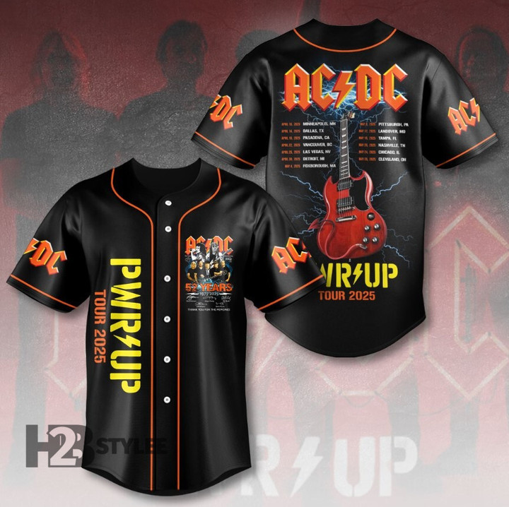ACDC Power Up Tour 2025 Acdc Rock N Roll Band Pwr Up 52 Years Baseball Jersey Shirt