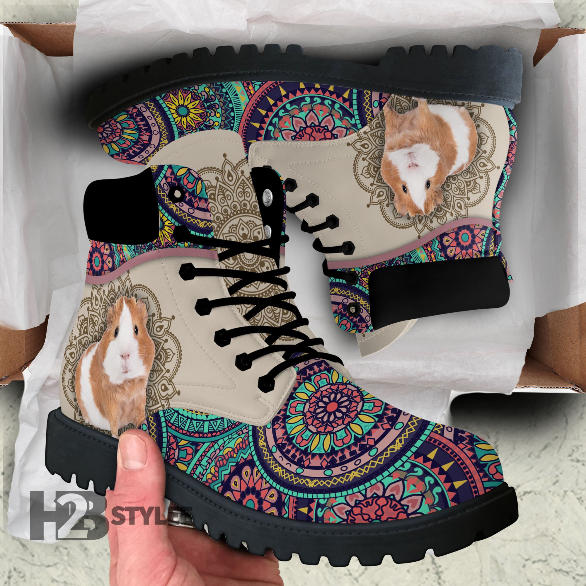 Guinea Pig Bohemian Floral Mandala All Season Boots - H2bStylee