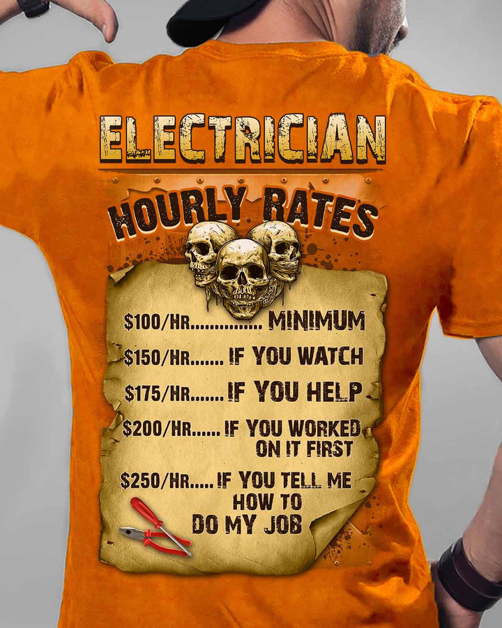 Electrician Hourly Rate - Orange - T-shirt - #01elechorly14bz6