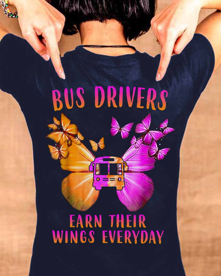 Bus Drivers Earn Their Wings Everyday - Navy Blue - T-shirt - #01budrearth10bot