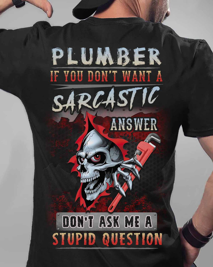 Sarcastic Plumber - Black - T-shirt - #01answe4bplumz6