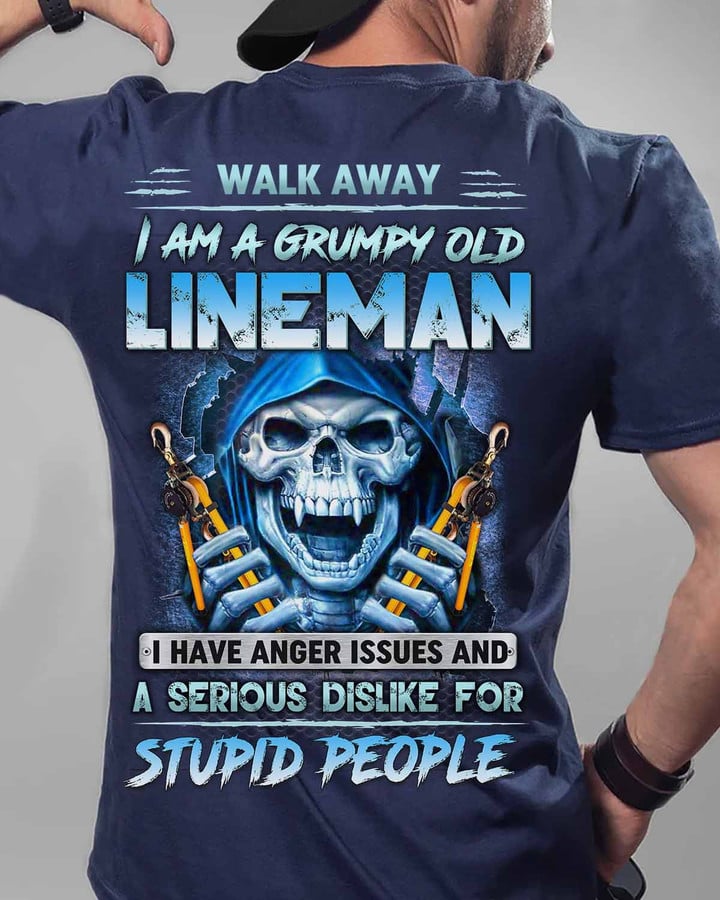 I am a Grumpy old Lineman -Navy Blue - T-shirt - #240822angis8blinez6