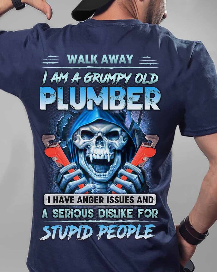 I am a Grumpy old Plumber -Navy Blue - T-shirt - #240822angis8bplumz6