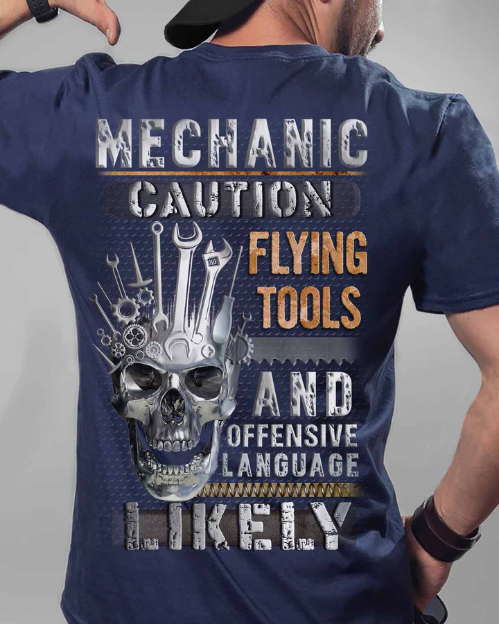 Mechanic caution flying Tools and offensive language -Navy Blue - T-shirt - #250822flyin4bmechz6