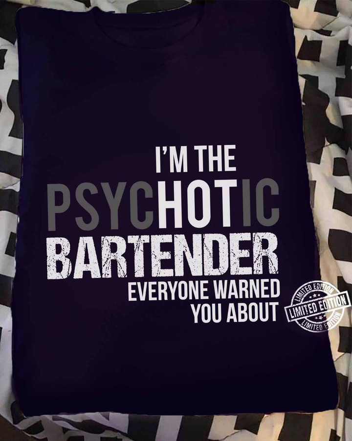 Psychotic Bartender- Navy Blue - T-shirt - #010922hot1fbartap