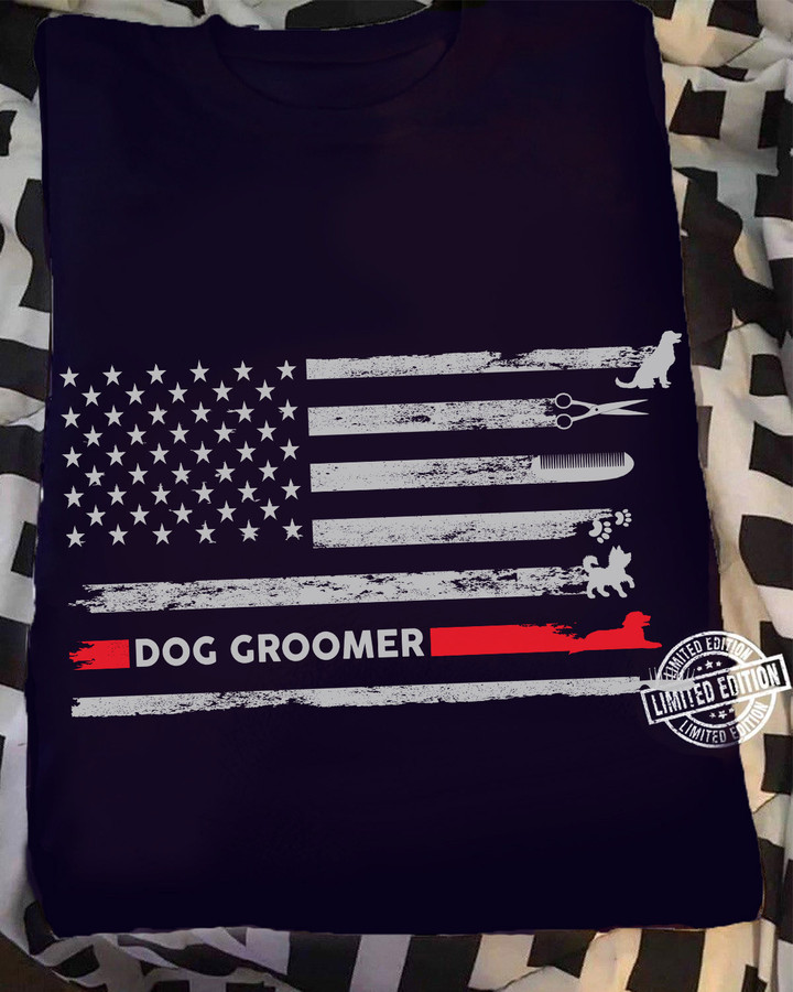 Proud Dog Groomer- Navy Blue -Dog Groomer- T-shirt -#070922USFLA69FDOGRAP