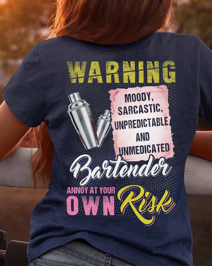 Bartender Annoy at your own Risk- Navy Blue -Bartender- T-shirt -#090922UNPRE3BBARTAP